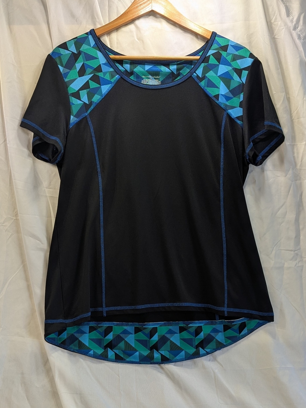 Christopher & Banks Black Active Tee with Teal Geometric Panels Size XL